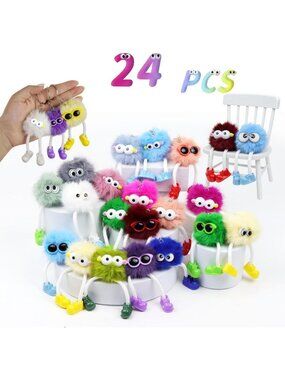 24PCS Fuzzy Keychains for Kids - Party Favors, Goody Bag Stuffers, Backpack